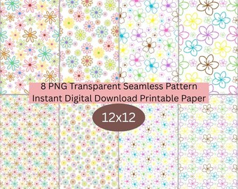 Paquete de patrones repetitivos sin costuras de flores neón - Papel digital para imprimir - Papel digital estético - Papel digital para álbumes de recortes - Imprimible