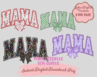 Polka Dots MAMA  Coquette Bow PNG Clipart Bundle-Sublimation Design-Instant Digital Download- Mom Design-Faux Glitter Design-Trendy Mama