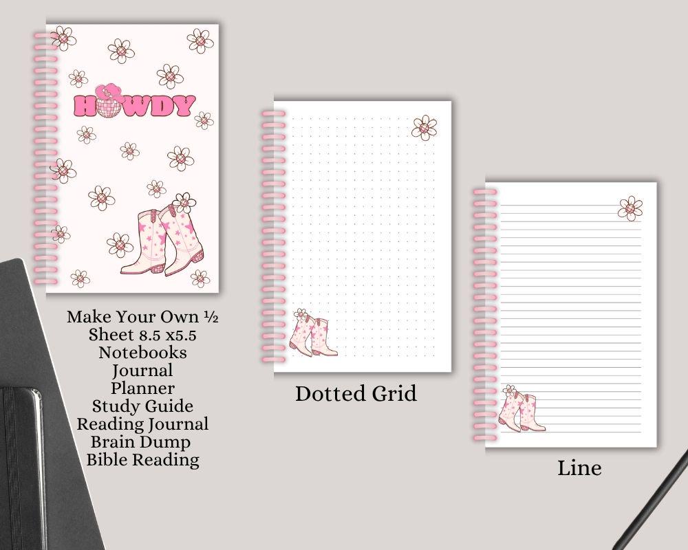 Howdy Cowgirl Pink Digital Lined & Dotted Grid Notebook -half Letter ...