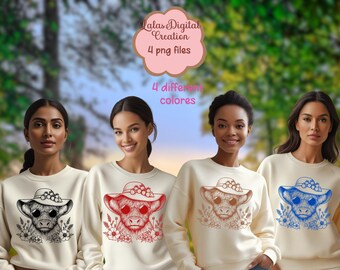 Sommer Highland Kuh Bundle Clipart PNG Sofortiger digitaler Download-Sublimation DTF Druck Grafik-T-Shirt Design-Aufkleber Bild