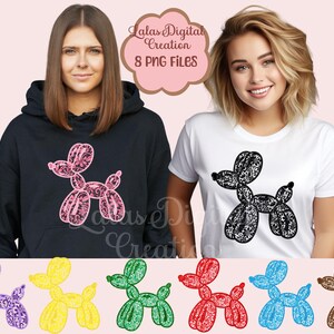 カラフルなレースのバルーン ドッグ クリップアート PNG バンドル インスタント デジタル ダウンロード - 昇華 DTF プリント グラフィック - T シャツ デザイン - ステッカー イメージ