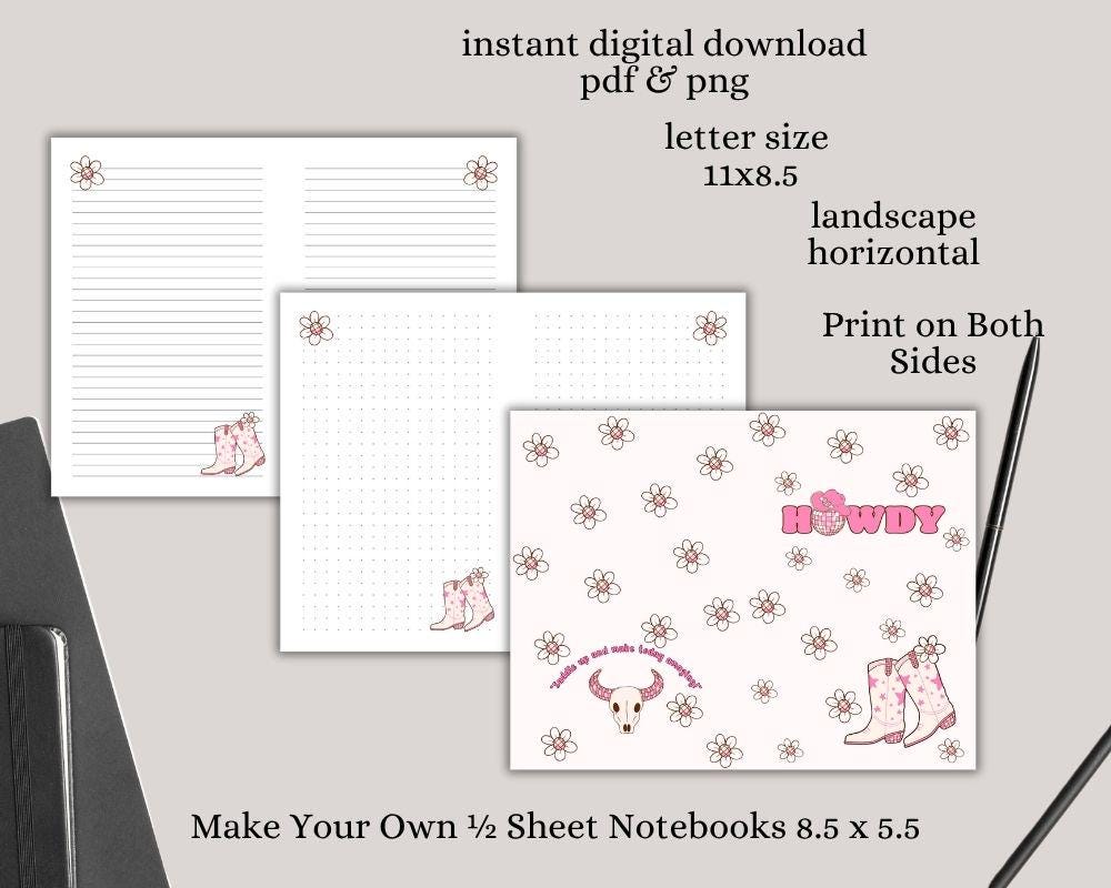 Howdy Cowgirl Pink Digital Lined & Dotted Grid Notebook -half Letter ...
