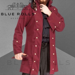 Colonial Military Costume - Blackbeard Coat Admiral Pirates of Caribbean Pirates of Sea coat - Men&#39;s Halloween coat - Buccaneer Pirate Coat