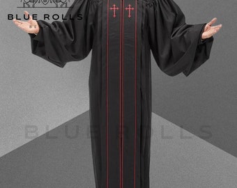 Handgefertigte Geistliche Robe - Neue Schwarze Preppit-Robe für Herren mit Rotem Besatz, Geistliche Robe für Männer | Blaue Walzen
