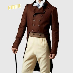 Men&#39;s Tailcoat Jacket With Breeches, New Men Brown Wool Pride, Military Tailcoat, Nordic Tailcoat, Regency Tailcoat, Custom made Tail Coat