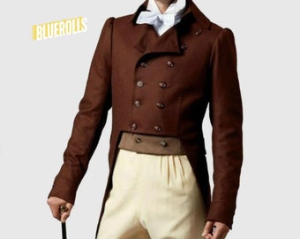 Herren Frackjacke mit Breeches, neue Männer braun Wolle Pride, Militär Frack, nordischen Frack, Regency Frack, maßgefertigte Frack