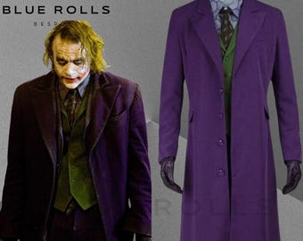 Limited Edition - Custom Dark Knight Joker Long Coat - Long Purple Wool Joker Overcoat Men&#39;s Cosplay Wool Coat Long | By Blue Rolls Bespoke