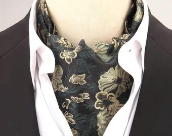 Blumen Jacquard Ascot Krawatte | Viktorianische Gentleman Krawatte
