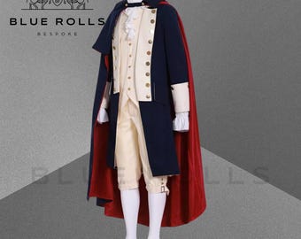 New George Washington Uniform, Navy Blue - Off White Wool Men - 1770er Jahre American Revolution War Jacket, Halloween-Kostüm, Cosplay | Blaue Walzen