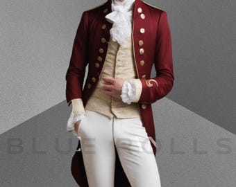 Handmade Brand New Herren Burgund Regency 1800's Regency Frack - Britischer handgefertigter Frack - Benutzerdefinierter Wollmantel - Historischer Frack