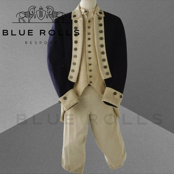 George Washington Uniform - Navy Blue Lapel Wool, Continental Army Coat - Custom Size, Complete Set| Blue Rolls Bespoke