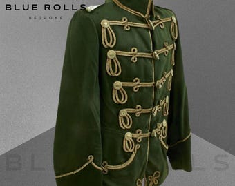 Neue kaiserliche deutsche WWI Husaren Atilla Grüne Kleidjacke - Brandneue Herren Napoleonische Husaren Militäruniform | Blaue Rollen nach Maß