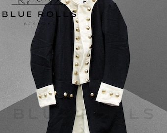 New George Washington Uniform - Black - white Wool, Continental Army Coat - Custom Size, Hamilton Jacket | Blue Rolls Bespoke
