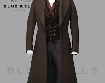 New Men Colin Bridgerton  Brown Trench Coat, Military Frock Coat, Civil Officer Frock Coat, 18th Century Frock Coat, 80&#39;s Frock Coat