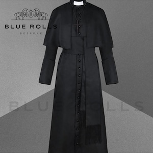 Blue Rolls Special Bishop Clergy Cassock, Roman Cassock, Traditional Catholic Vestment, Custom Size, Black with Multiple Trim Colors