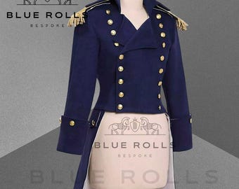Original Vintage New Koloniale Britische Marine Marineblaue Zweireihige Wolle Herren Mantel - Regency Frack Von Blue Rolls Maßgeschneidert