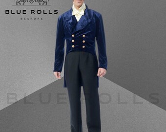 Cosplay Herren Brandneuer Herren Dunkelblauer Samt Stil des 18.Jahrhunderts Frack, Regency Tail Coat | Blaue Rollen nach Maß