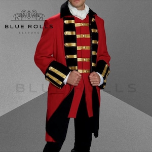 Handmade Men&#39;s Red Stylish Pirate Jacket -  - Pirate Frock Coat - Buccaneer Pirate Coat - Pirates of Caribbean admiral coat| Blue Rolls