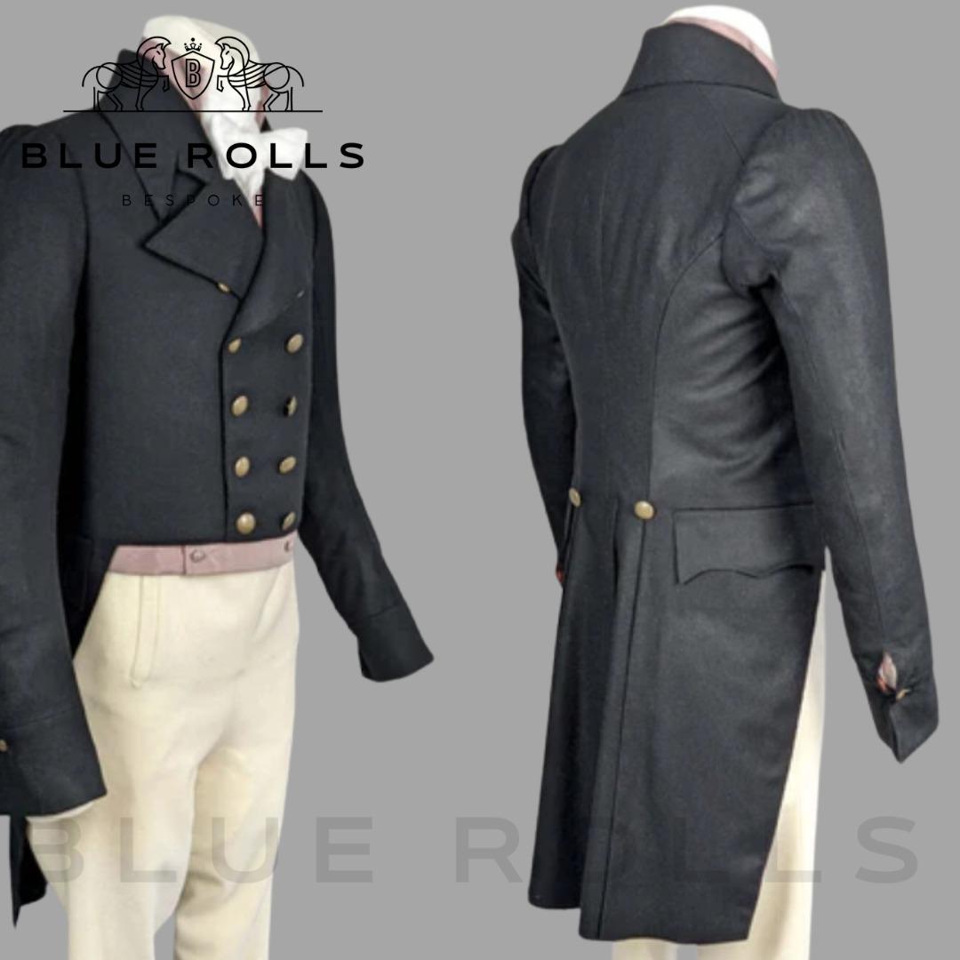 Men's Regency Tailcoat - Wool Military Jacket, Historical Costume, Bridgerton