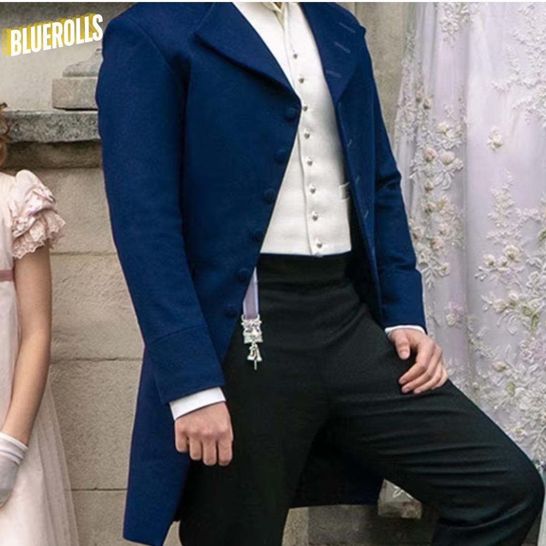 New Men Blue Wool Regency Coat, Men's Tailcoat Jacket With