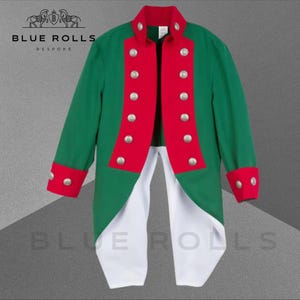 18th Century Green Regency Wool Tailcoat - red lapel.- military green uniform jacket - colonial medieval regency tailcoat George Washington