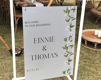 Custom Acrylic Wedding Welcome Sign: Floral Reception Decor
