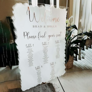 Cartello personalizzato in acrilico per la disposizione dei posti a sedere per matrimoni: stampa UV, elegante decorazione per ricevimento