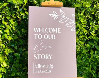 Cartello di benvenuto per matrimonio in acrilico satinato personalizzato: scritta 3D