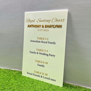 Custom Royal Wedding Seating Chart: Elegant Acrylic Sign