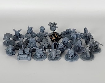 24 Baby Beast Miniatures – Complete Set or Pick Your Favorite Familiar | D&D Creature Minis | Baby Displacer Kitten | Baby Monsters