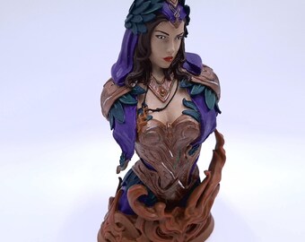 Handmålad trollkarlsbyst – 3D-utskriven kvinnlig magikerbyst, D&D-figur, Fotismint originalkonst