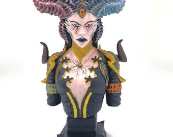 Handpainted Lilith Bust: Diablo 4 FanArt Sculpture