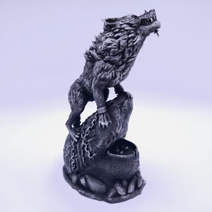 Fenrir Statue - Hand-Painted 3D Printed Figure - Norse Mythology Wolf - HQ PLA - Black/Silver/Gold - Sizes 20 & 25cm - Cruel Viking Myth