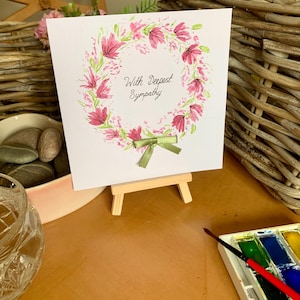 Personalised, made to order, original hand painted watercolour greetings card of floral wreath for condolences, sympathy, thinking of you