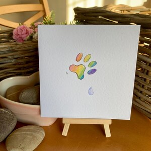Personalisierte, original handgemalte Aquarell (nicht gedruckt) Karte für Tierverlust, Hund Katze Verstorbener Tod vorbei, RIP, Regenbogenbrücke