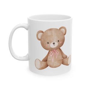 Teddy Bear Mug - Pink Bow Soft Aesthetic Cup