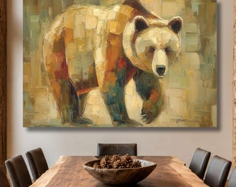 Abstract Grizzly Bear Canvas Wall Art | Rustic Home Decor, Nature Lover Gift, Living Room Accent, Animal Wall Art