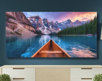 Lienzo con estampado de lago panorámico, lienzo con paisaje de montaña, lámina de fotografía de naturaleza, decoración de aventura, obra de arte de paisajes salvajes.