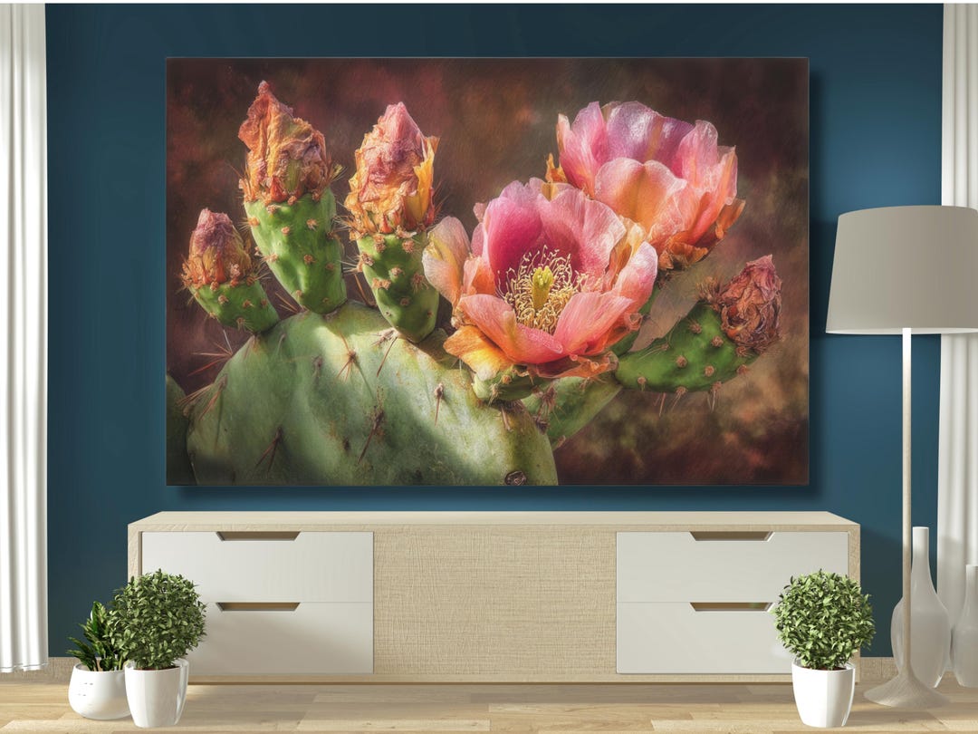 Prickly Pear Cactus Flower Canvas Art, Desert Bloom Wall Art, Southwest ...