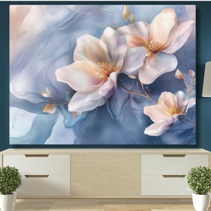 Elegant Floral Wall Art, Soft Pastel Flower Canvas Print, Romantic Bloom Decor, Gift for Her, Feminine Bedroom or Office Artwork