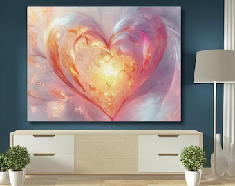 Glowing Heart Canvas, Romantic Wall Art, Abstract Love Artwork, Elegant Valentine's Day Decor, Soft Glow Heart Design, Romantic Gift
