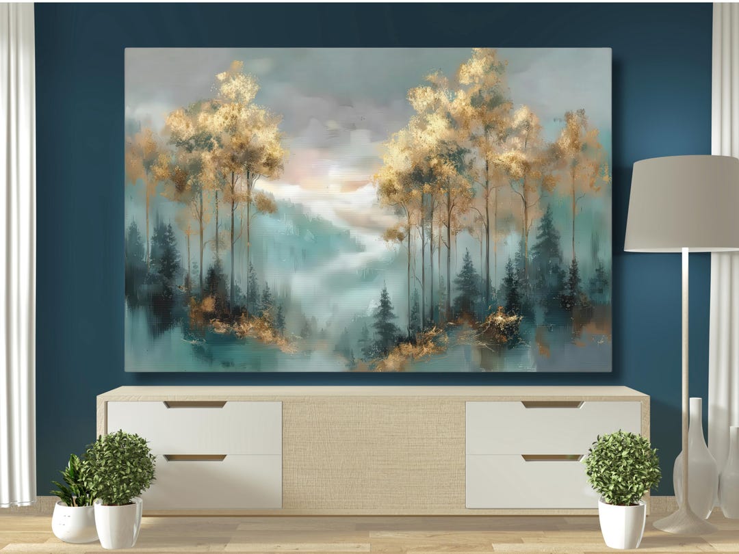 Mist and Gold Forest Canvas – Serene Abstract Landscape Wall Art in ...
