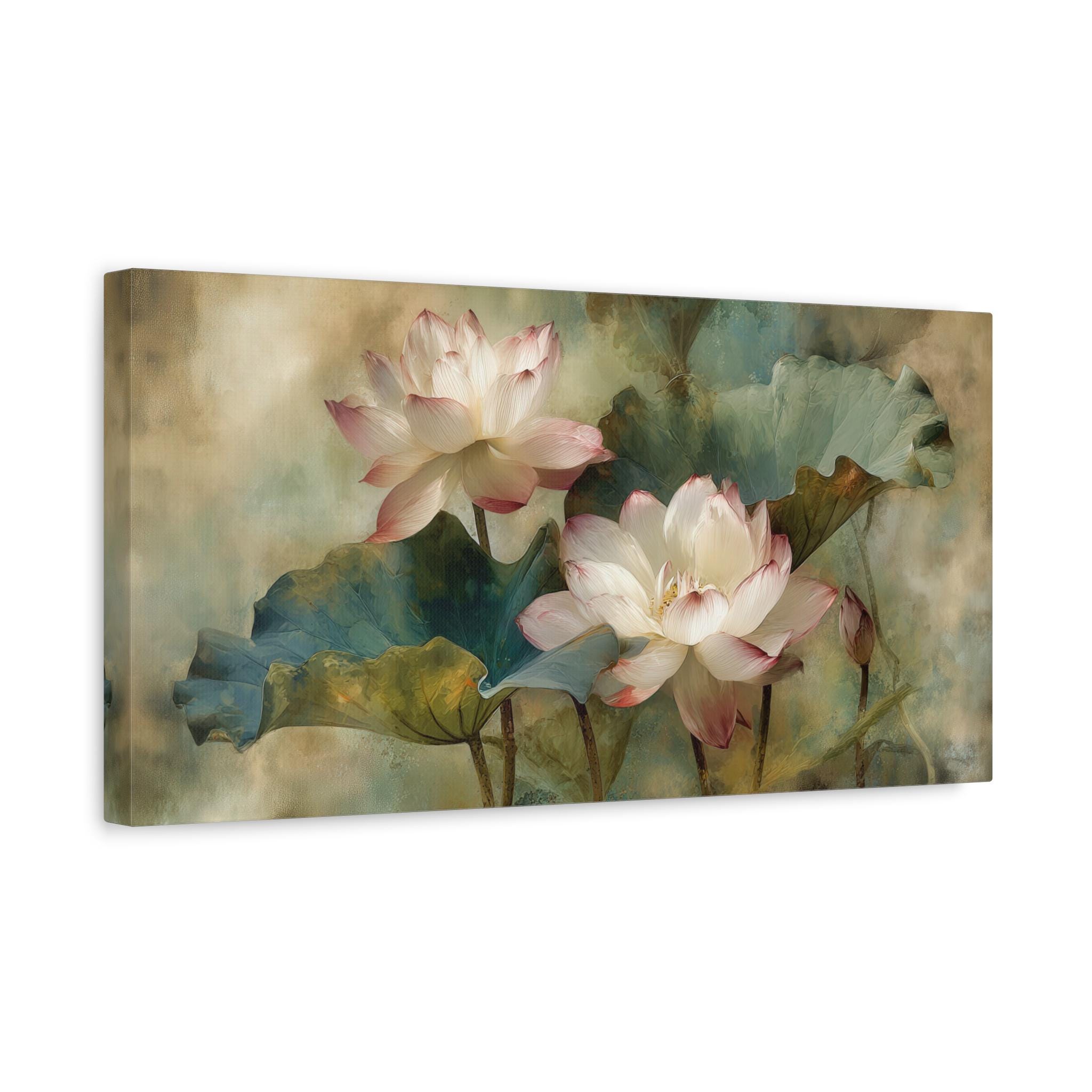 Elegant Lotus Flower Wall Art, Vintage Botanical Canvas Print, Tranquil ...