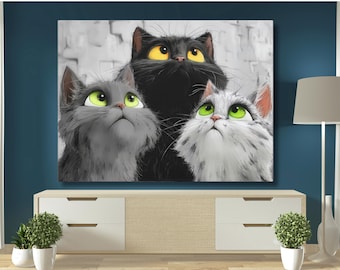 Whimsical Cat Canvas Wall Art, Pet Lover Decor, Unique Cat Artwork, Gift for Cat Lovers, Funny Cat Wall Art