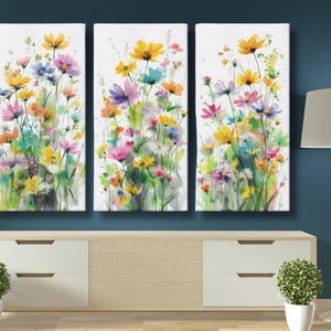Colorful Wildflower Wall Art Set, Floral Canvas Prints, Botanical Decor for Living Room, Bedroom or Office, Nature-Inspired Gift for Her