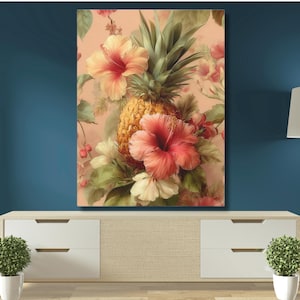 Tropical Hawaiian Floral Canvas Wall Art, , Beach House Wall Decor, Gift for Her, Island vibe wall decor