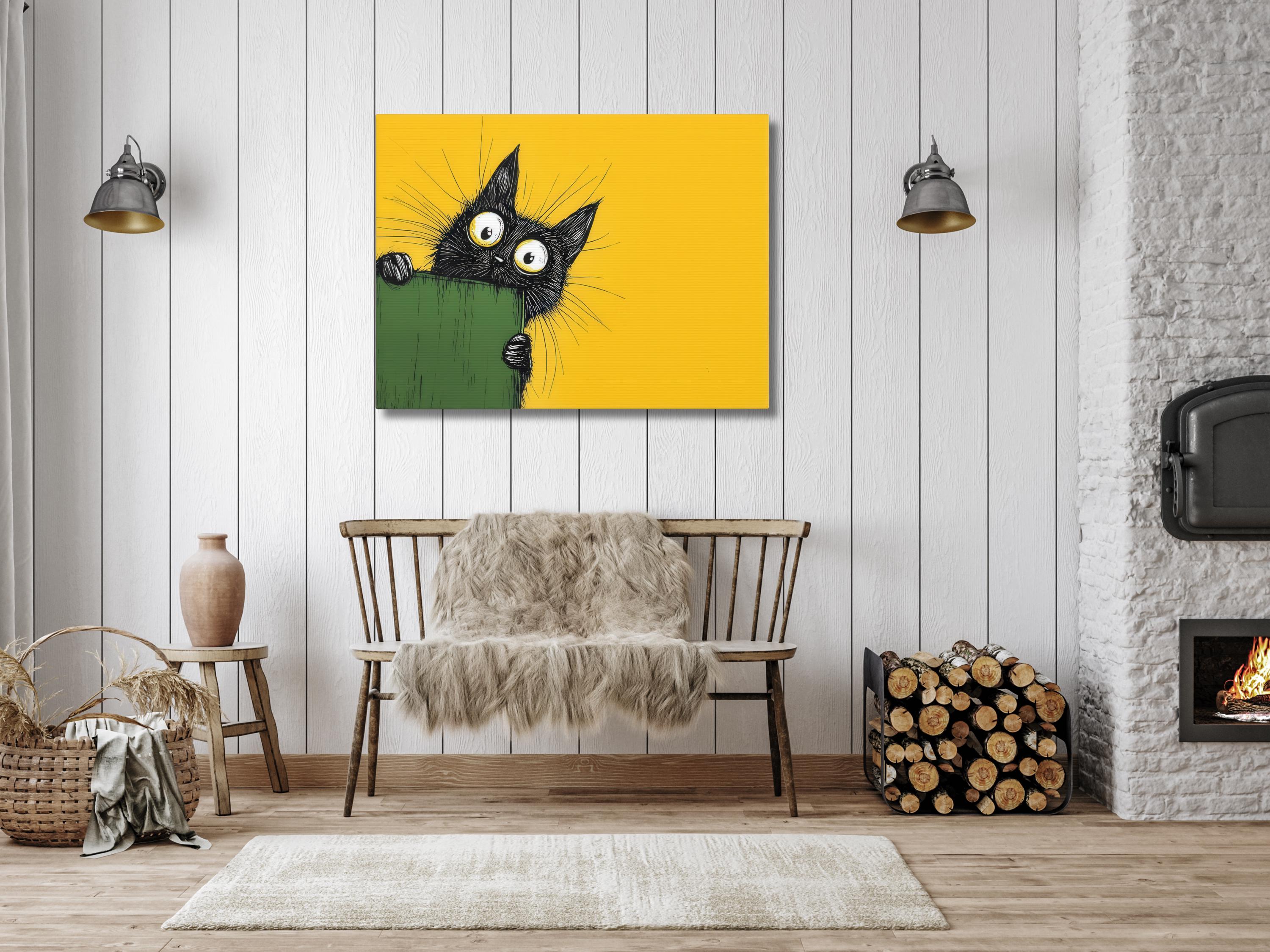 Funny Black Cat Wall Art, Quirky Cat Canvas Print, Playful Kitty Decor ...