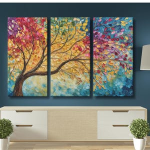 Abstract Tree of Life Triptych Wall Art, 3-Panel Canvas Print, Modern Nature Wall Decor for Living Room, Bedroom, or Cabin