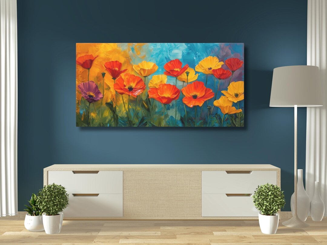 Floral Wall Art Print, Vibrant Poppy Canvas, Flower Decor, Home Wall ...