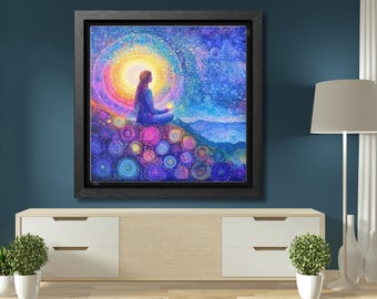Framed Meditation Canvas Wall Art, Spiritual Artwork, Vibrant Zen Decor, Yoga Inspired Design, Mindfulness Gift, Peaceful Framed Artwork